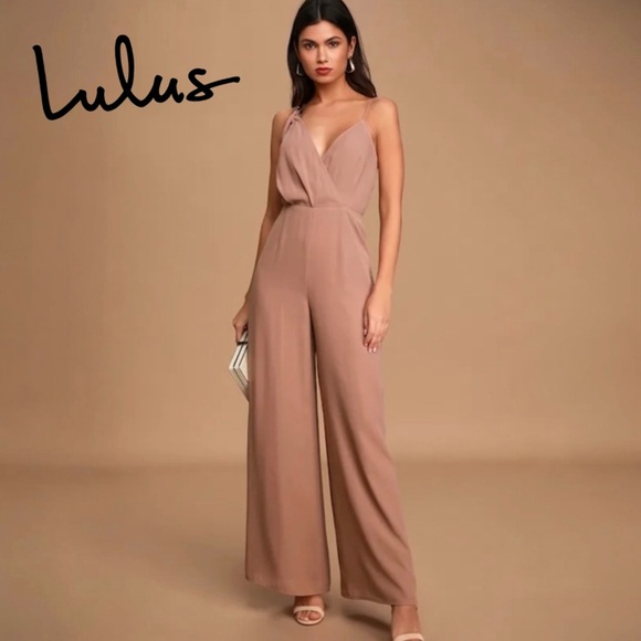 Lulus Pants - Lulus Mauve Tie Strap Wide Leg Jumpsuit Size Small